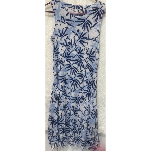 KAKTUS  Women’s S Sleevless Maxi Dress Beach Casual Pockets Blue White Tropical - Picture 1 of 6
